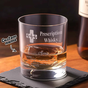 Personalized Funny Prescription Whisky Glasses and Slate Coaster with Laser Engraved Name Father's Day Gift for Best Dad